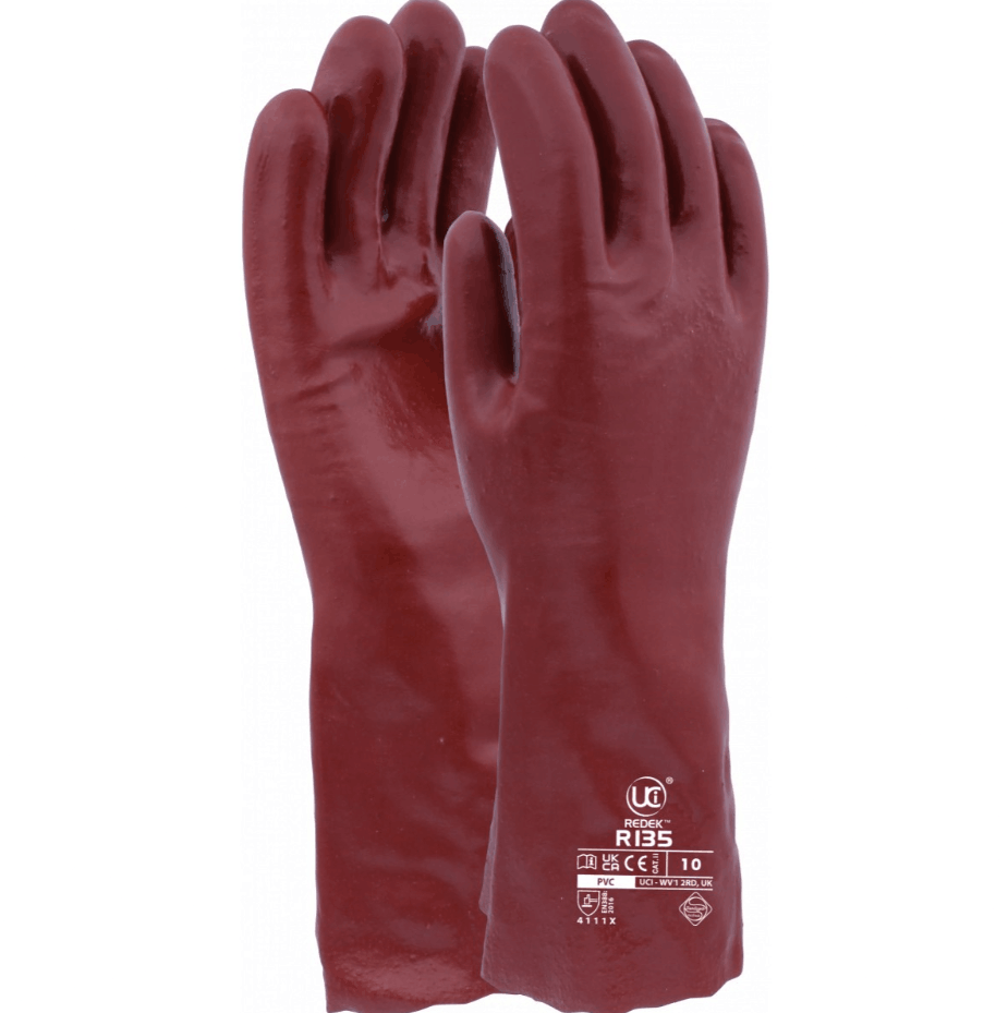 Red PVC Gauntlet Gloves 14" - UCI R135