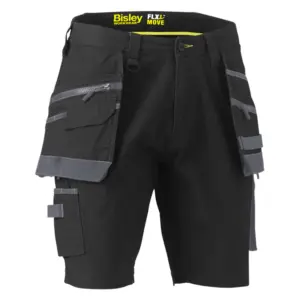 FLX MOVE STRETCHUTILITYHOLSTERPOCKETSHORT BBLK FRONT Bisley Cargo Shorts Flex & Move Stretch